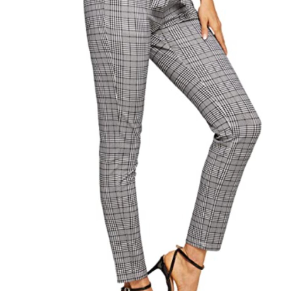Women's Stretchy Plaid Print Pants